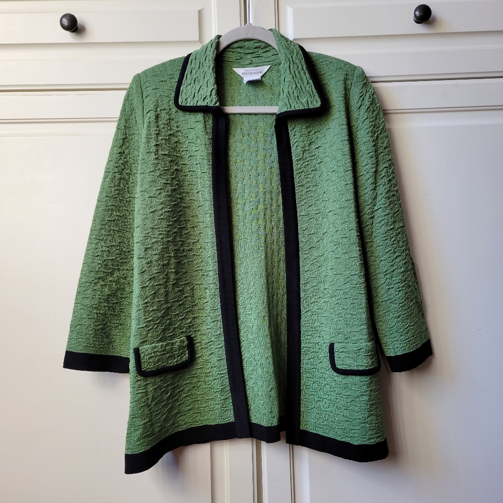 Exclusively Misook Green Open Front Cardigan - image 1